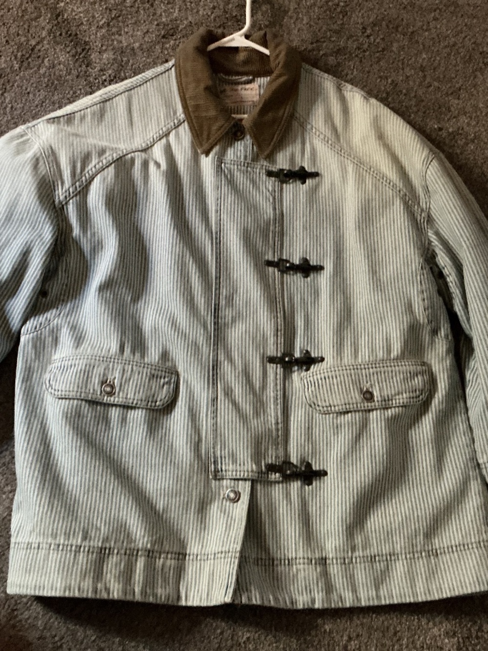 Free People (We the Free) striped denim barn jacket Size L Retail $248